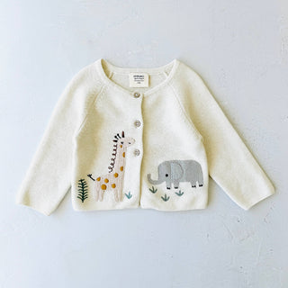 Animal Safari Embroidered Baby Cardigan Sweater Made from Organic Cotton