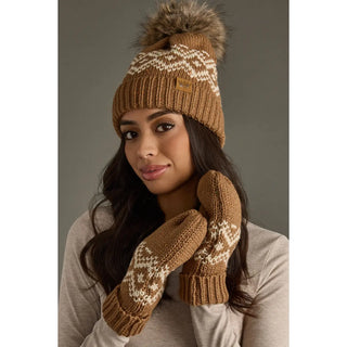 Fleece Lined Cable Knit Mittens - Brown Speckled