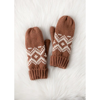 Fleece Lined Cable Knit Mittens - Brown Speckled