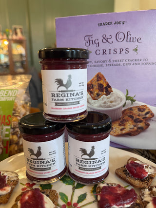 Cranberry Orange Meyer Lemon Spread 2 oz jar on display at JSQ Mercantile – a women’s boutique and gift shop in La Grange, IL.