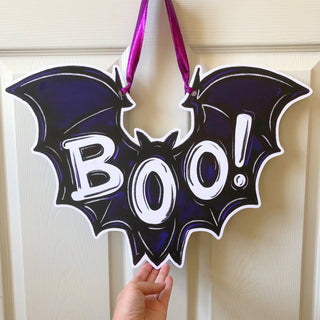 Boo! Bat Halloween Door Hanger Spooky Fall Outdoor Decor - JSQ Mercantile