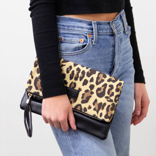 Fold Over Leopard Print Clutch