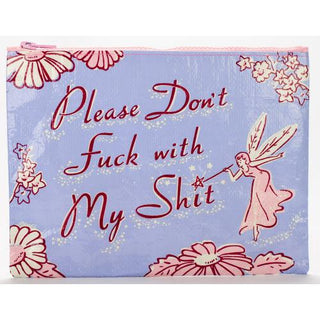Don’t Fuck With My Shit zipper pouch made from recycled material, flat zip bag for cords, cosmetics, and travel organization – JSQ Mercantile – a women’s boutique and gift shop in La Grange, IL