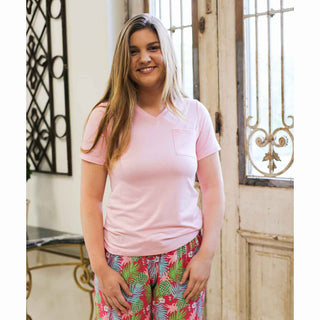 Pink Highlands V-Neck Pocket Tee - JSQ Mercantile