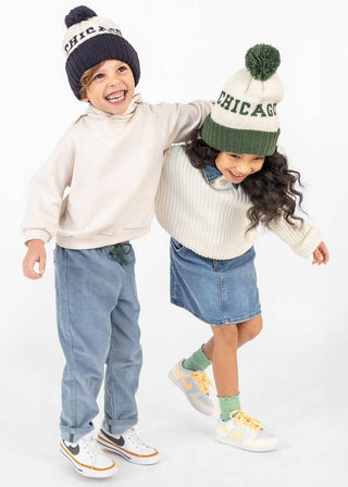 Little Chicago Classic Two-Tone Pom Beanie – Kids