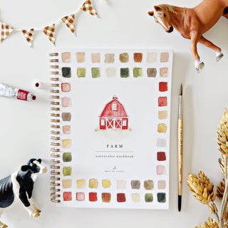 Farm Watercolor Workbook with 12 beginner-friendly farm illustrations by Emily Lex | JSQ Mercantile – Gift Shop in La Grange, IL inside Jackson Square Mall.