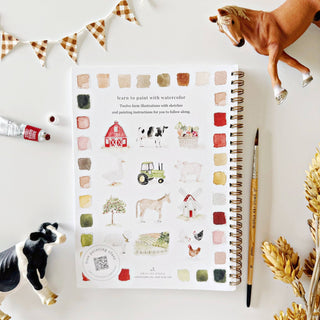 Farm Watercolor Workbook with 12 beginner-friendly farm illustrations by Emily Lex | JSQ Mercantile – Gift Shop in La Grange, IL inside Jackson Square Mall.