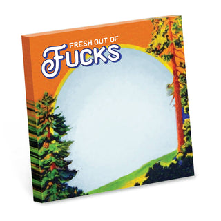 “Fresh Out of Fucks” vintage-style sticky notepad with full-color sheets – JSQ Mercantile – a women’s boutique and gift shop in La Grange, IL.