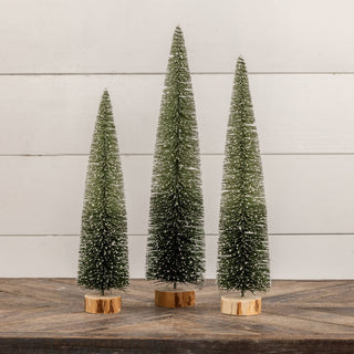 Set of green ombre sisal bottlebrush trees in three sizes on white background – JSQ Mercantile, Women’s Boutique & Gift Shop in La Grange, IL.