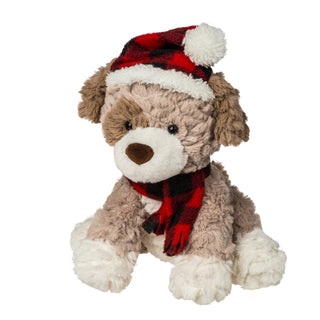 Ho Ho Ho Putty Puppy plush with buffalo plaid hat and scarf, featuring ultra-soft neutral fabric and festive holiday details | JSQ Mercantile – a women’s boutique and gift shop in La Grange, IL