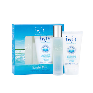 Inis Energy of the Sea Traveler Duo Gift Box – 15ml Cologne Spray and 50ml Body Lotion – Available at JSQ Mercantile, La Grange, IL