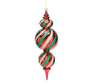 Large red finial ornament with green and gold swirling stripes and gold cord hanger | JSQ Mercantile – Women’s Boutique & Gift Shop in La Grange, IL