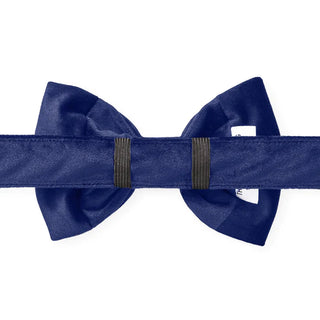 Navy Velvet Dog Bow Tie from the back showing how it will attach to your dogs current collar