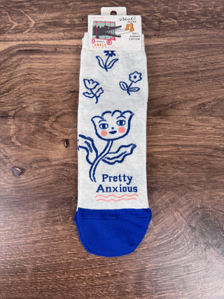 “Pretty Anxious” ankle socks with fun, relatable wording – JSQ Mercantile – a women’s boutique and gift shop in La Grange, IL.