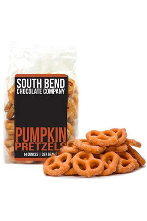 Crunchy pretzels dipped in creamy pumpkin-spice flavor. The perfect fall snack or gift, available at JSQ Mercantile in La Grange, IL