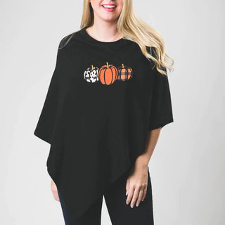 Poncho: Black with Plaid Pumpkins - One Size Fits All - JSQ Mercantile