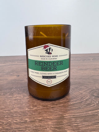 Reindeer Beer Candle in Wine Bottle - 8 oz