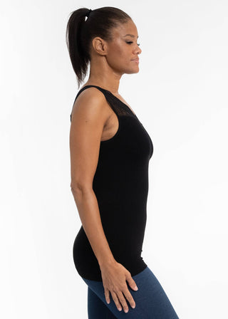 Reversible lace inset top with elegant lace trim and dual neckline design, soft stretch fabric in regular and curvy sizes, JSQ Mercantile – a women’s boutique and gift shop in La Grange, IL