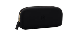Black zippered pouch on a white background