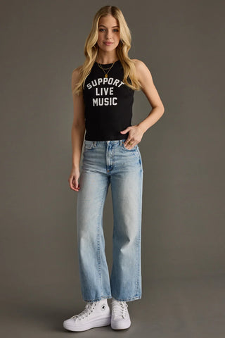 Support Live Music Ribbed Tank Top – Cropped Black Graphic Tank