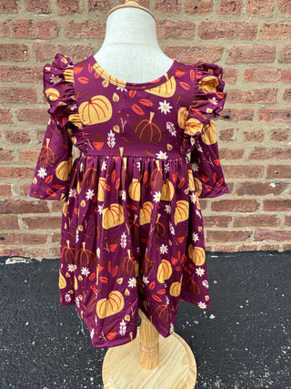 Pumpkin Patch 3/4 Sleeve Ruffle Twirl Dress