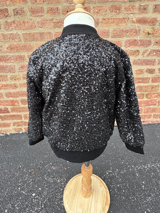 Black Sequin Zip Up Jacket