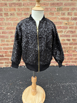 Black Sequin Zip Up Jacket