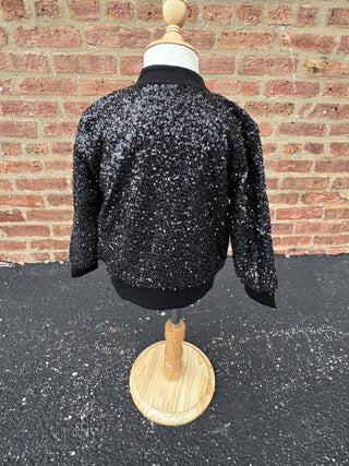Black Sequin Zip Up Jacket