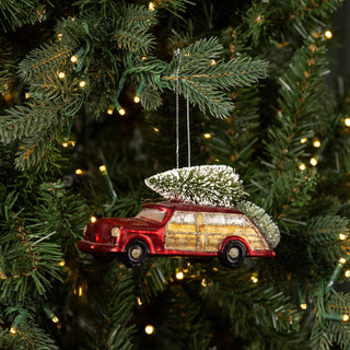 Vintage-inspired red woody station wagon ornament with retro holiday charm – JSQ Mercantile – Women’s Boutique & Gift Shop in La Grange, IL