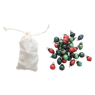 Embossed Mercury Glass Ornaments in Muslin Bag - JSQ Mercantile