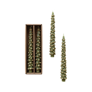 Unscented Tree Shaped Taper Candles w/ Gold Tips in Box - JSQ Mercantile