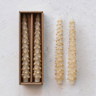 Unscented Tree Shaped Taper Candles w/ Gold Tips in Box - JSQ Mercantile