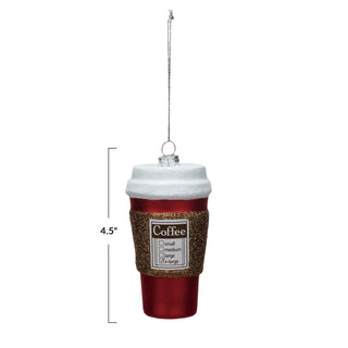 Glass "Coffee" To Go Cup Ornament w/ Glitter - JSQ Mercantile
