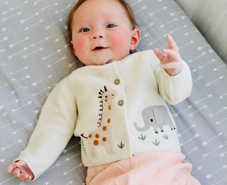 Animal Safari Embroidered Baby Cardigan Sweater Made from Organic Cotton