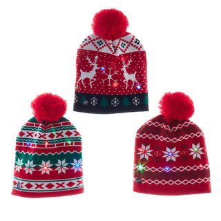 Snow Flake Battery Operated Christmas Knit Hat w/ LED Lights