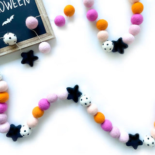 8' Pink & Spooky Halloween Wool Garland - JSQ Mercantile